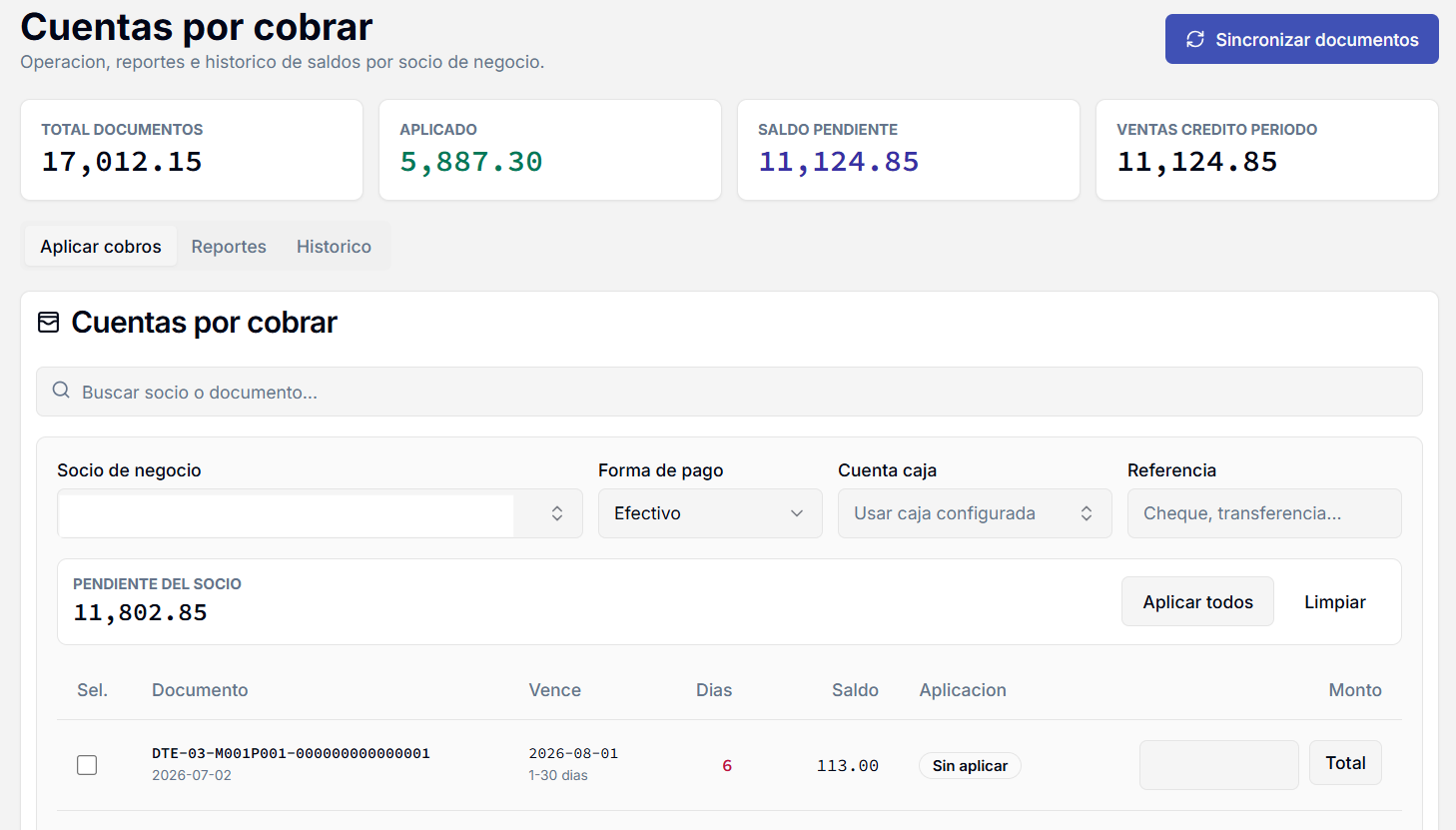 Cuentas por cobrar en DALA ERP
