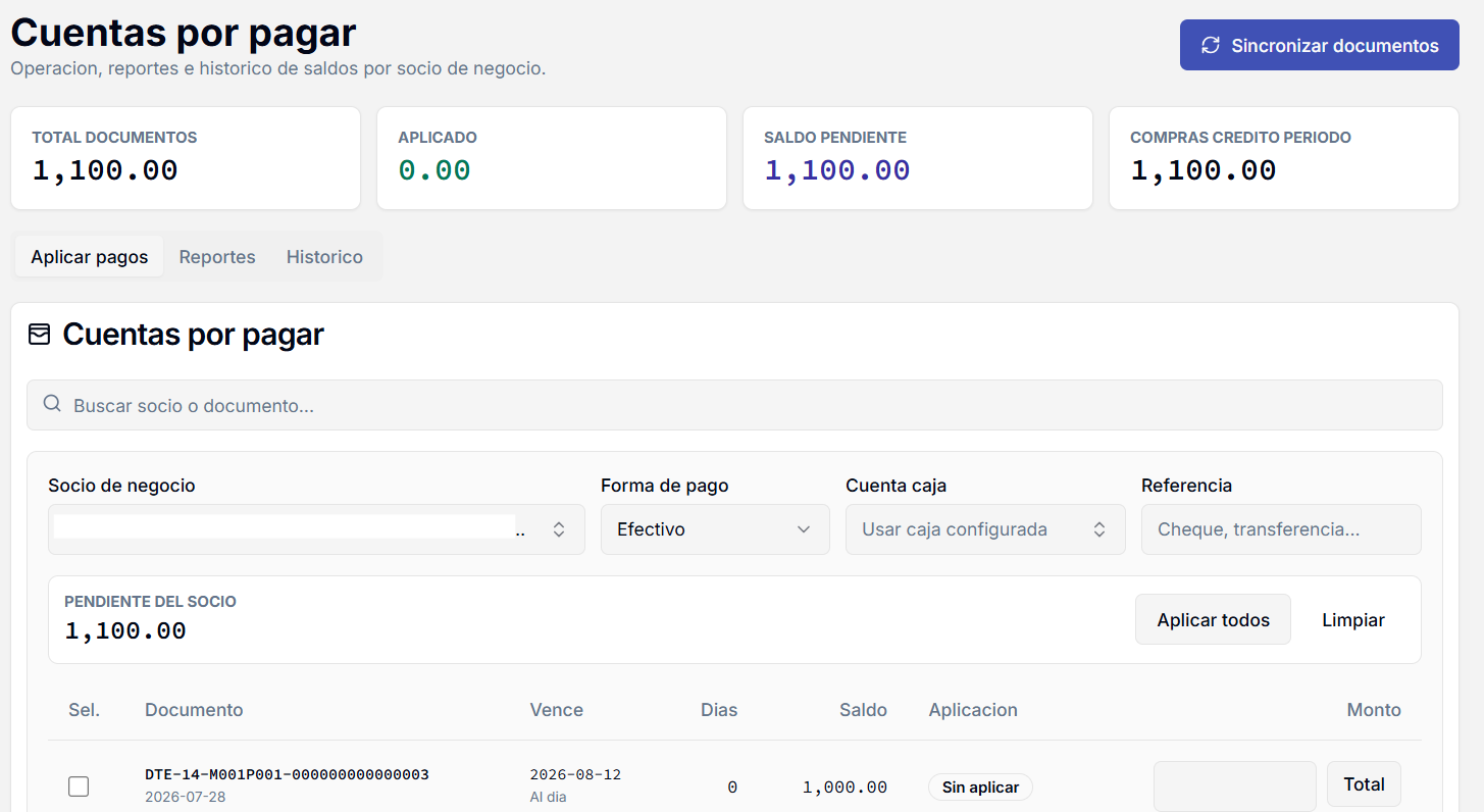 Cuentas por pagar en DALA ERP