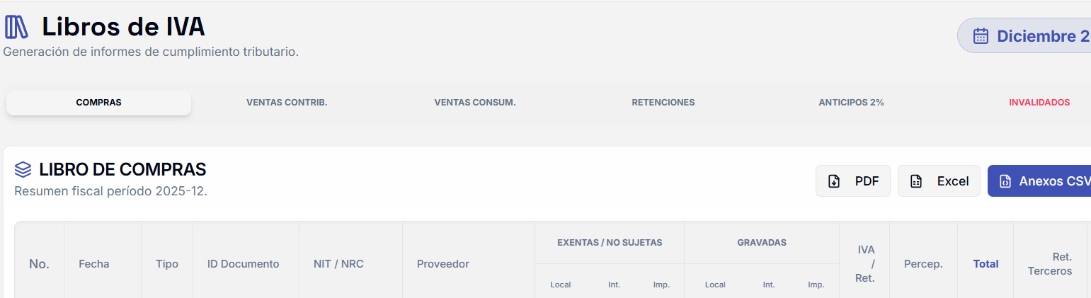 Libro de compras en DALA ERP